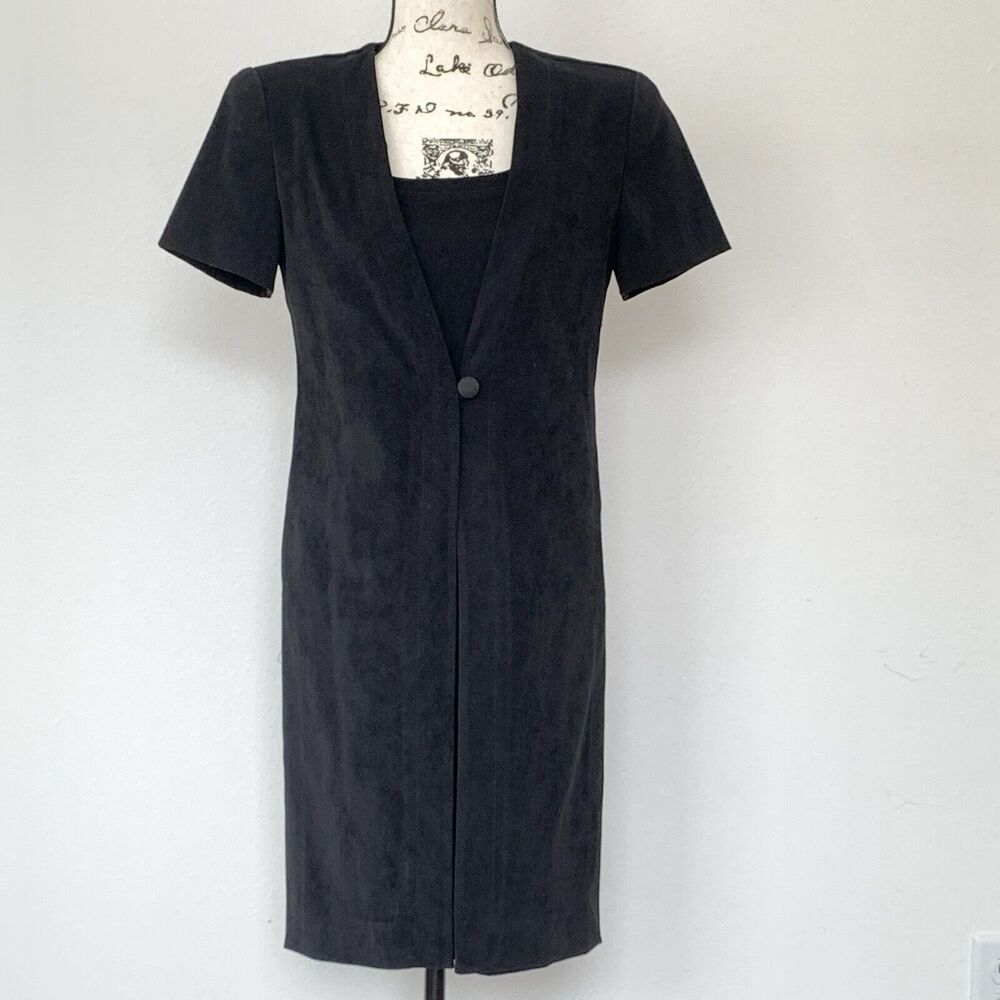 Jessica Howard Vintage Black Faux Suede Dress With Built In Blazer Size 6